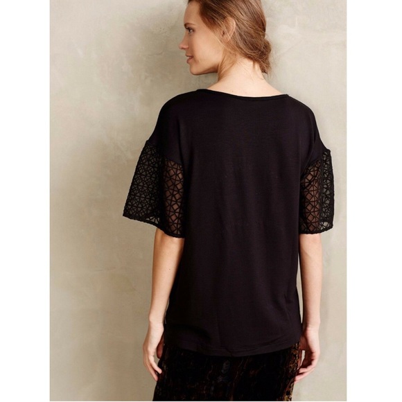 ANTHROPOLOGIE DOLAN Laced Lantern Short Sleeve Boxy Top Black Size S - Picture 2 of 10